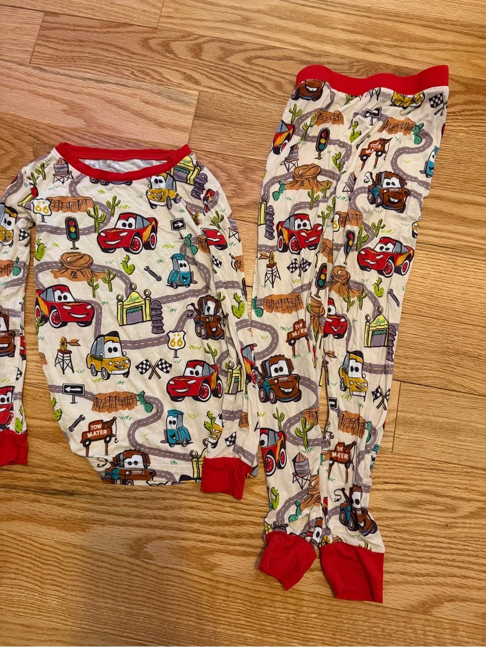 Little Sleepies Red Cream Cars Print Pajama Set